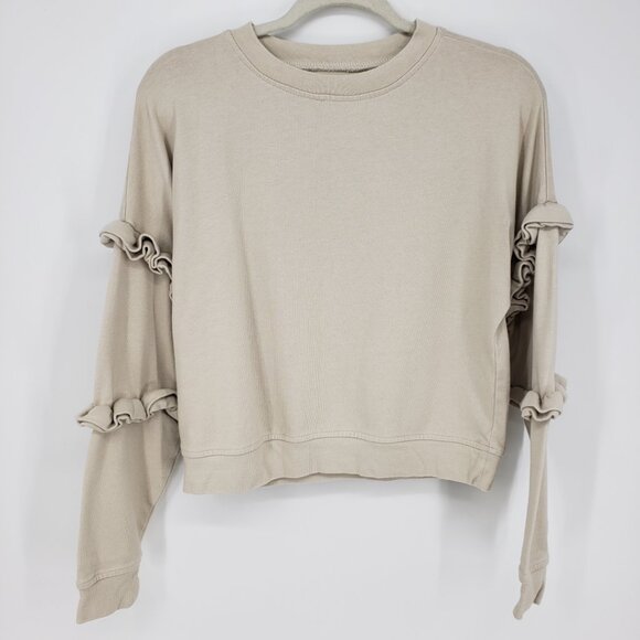3/$25 For The Republic Ruffle Trim Pullover Sweatshirt S Womens Crew Beige Cream - Picture 1 of 8